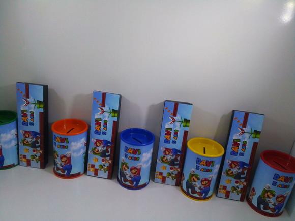 Kit Domino e Cofre de Papelao Personalizados Mário