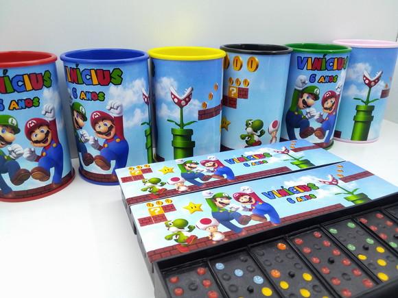 Kit Domino e Cofre de Papelao Personalizados Mário