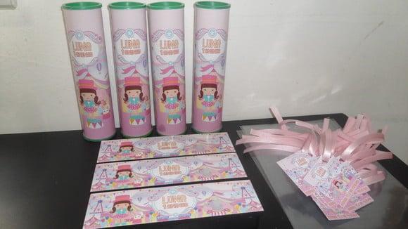 Kit Domino e Pega Varetas Personalizados Tema Circo Rosa