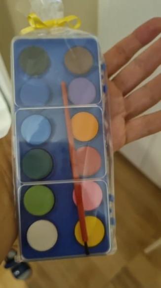 Kit Estojo Tinta Aquarela 12 Cores Pincel 16cm + 6 Desenhos