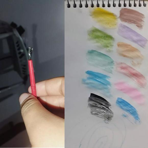 Kit Estojo Tinta Aquarela 12 Cores Pincel 16cm + 6 Desenhos