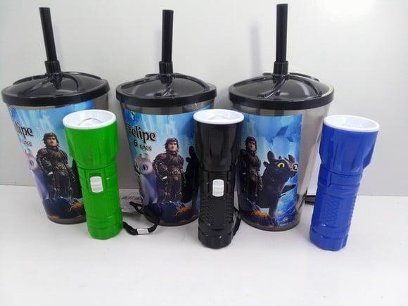 Kit Lanterna + Copo Acrílico Infantil com Canudo 300ml