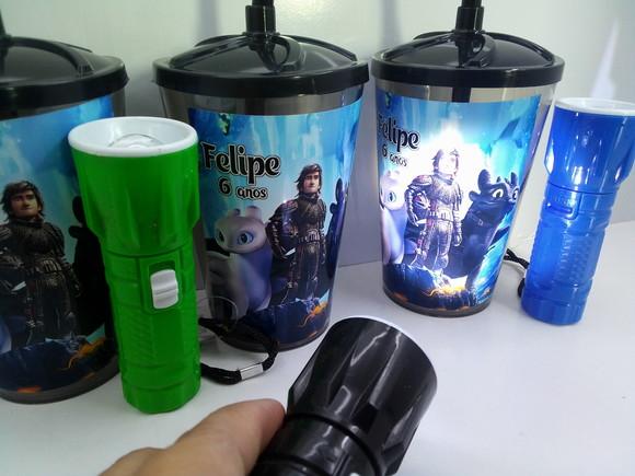 Kit Lanterna + Copo Acrílico Infantil com Canudo 300ml