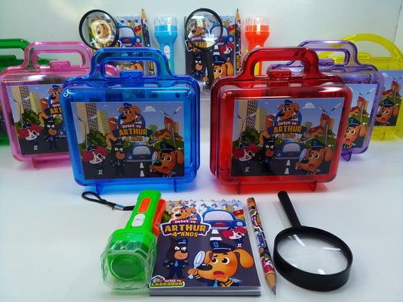 Kit Maletinha Acrílica + Bloquinho + Lápis +lanterna + Lupa