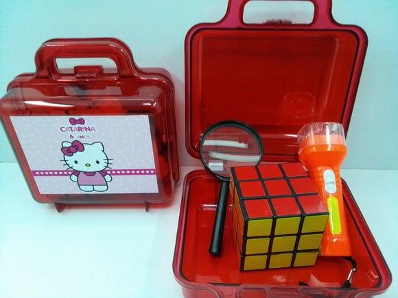 Kit Maletinha Acrílica + Lupa + Lanterna + Cubo Hello Kitty