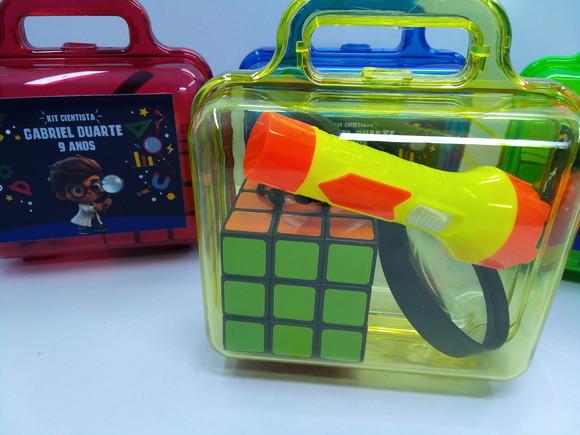 Kit Maletinha Acrílica + Lupa + Lanterna + Cubo Cientista
