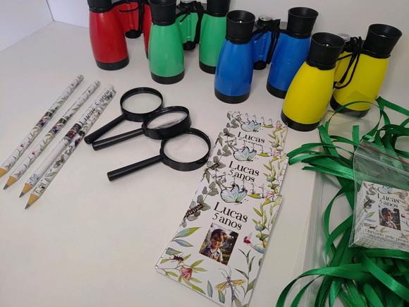 Kit Personalizado Binoculo + Bloquinho + Lápis + Lupa