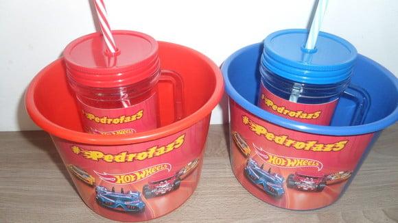 Kit Pipoca Balde+caneca Tampa e Canudo Listras Personalizado