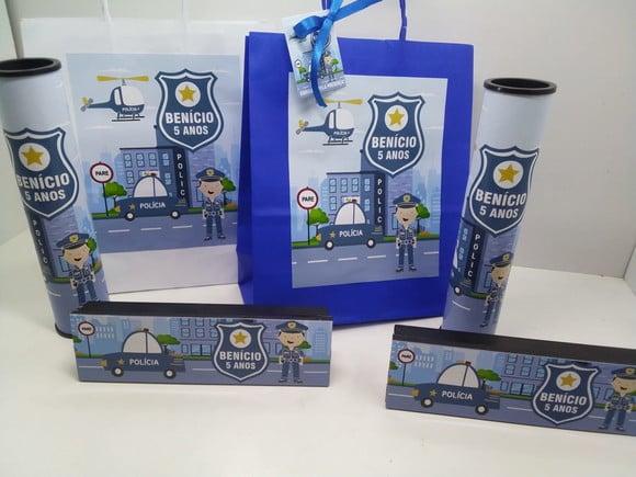 Kit Sacolinha + Domino + Pega Varetas Tema Policial
