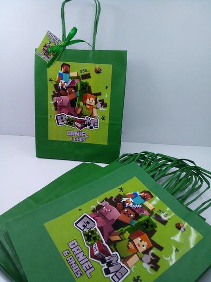 Sacolinha Personalizadas Medida 17cm x 8cm x 21cm Minecraft