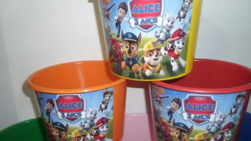 Balde de Pipoca Várias Cores de 1,5l Tema Patrulha Canina