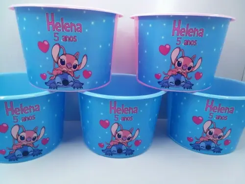 Balde de Pipoca Várias Cores de 1,5l Tema Stitch e Angel