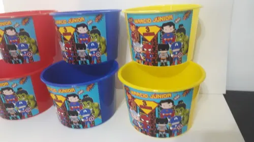 Balde de Pipoca Várias Cores de 1,5l Tema Super Herois Baby