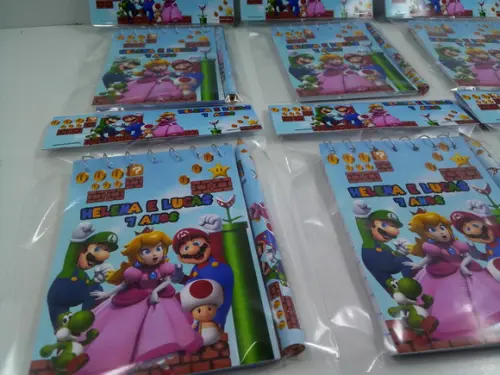 Bloquinho + Mini Lápis + Lapela Personalizada Super Mario