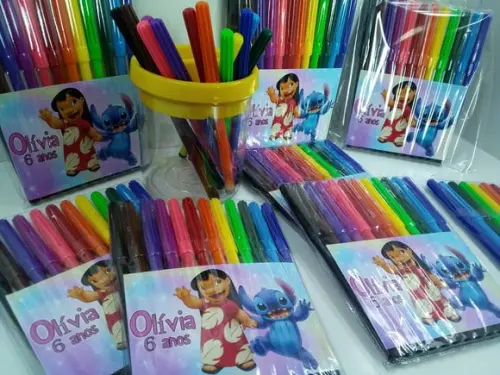 Canetinha Hidrografica com 12 Cores Tema Lilo e Stitch