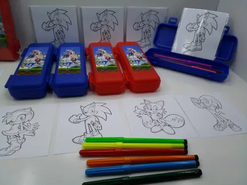 Canetinha Hidrografica com 6 Cores + Desenhos Sonic