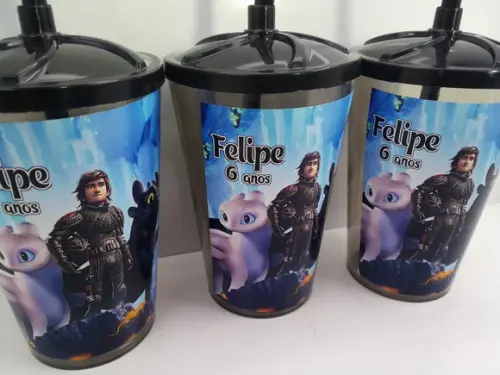 Copo Acrílico Infantil Personalizado com Canudo 500ml