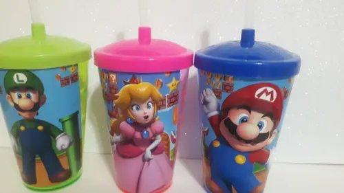 Copo Acrílico Personalizado com Canudo 500ml Mario Bros
