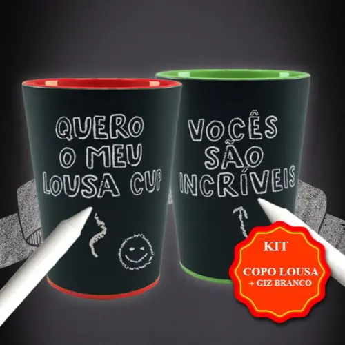 Copo Lousa com Giz de Cera + Saquinho + Fita Cetim