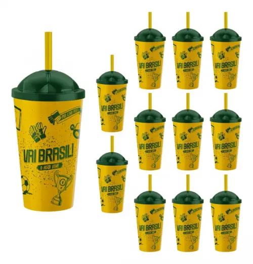 Copo Vai Brasil 550ml Hexa com Tampa e Canudo