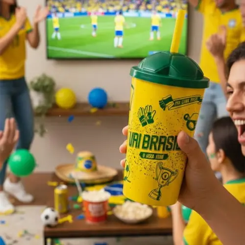 Copo Vai Brasil 550ml Hexa com Tampa e Canudo