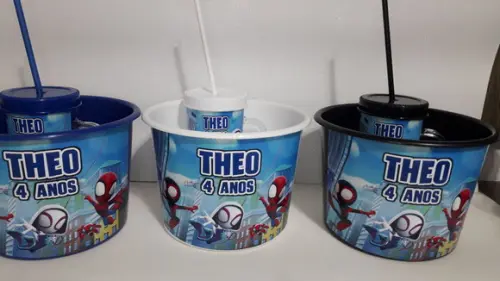 Kit Balde de Pipoca 1,5l + Copo com Tampa e Canudo