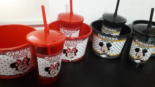 Kit Balde de Pipoca 1,5l + Copo com Tampa e Canudo 500 ml