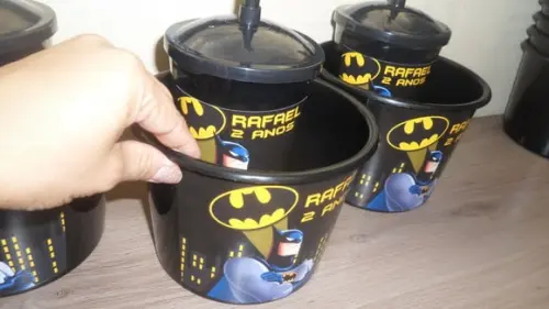 Kit Balde de Pipoca 1,5l + Copo com Tampa e Canudo Batman