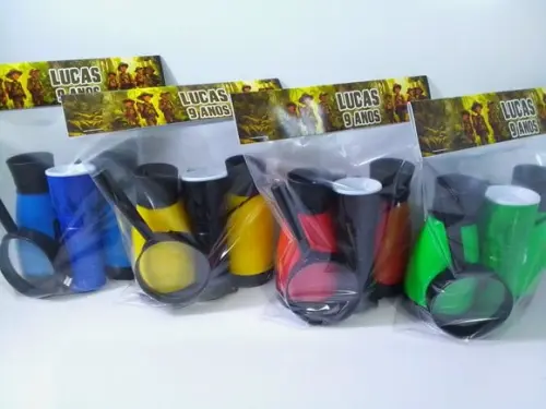 Kit Binoculo + Lanterna Colorida + Lupa Tema Explorador