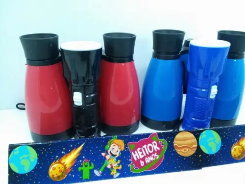 Kit Binoculo + Lanterna Cores Sortidas Tema Gato Galático