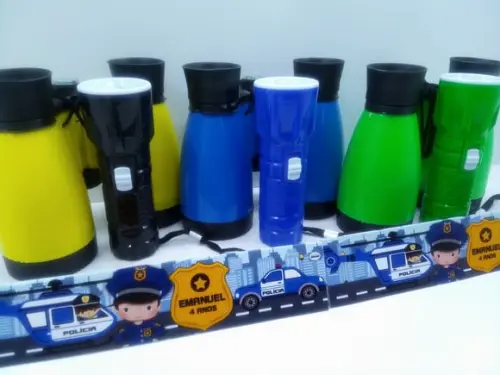 Kit Binoculo + Lanterna Cores Sortidas Tema Policia