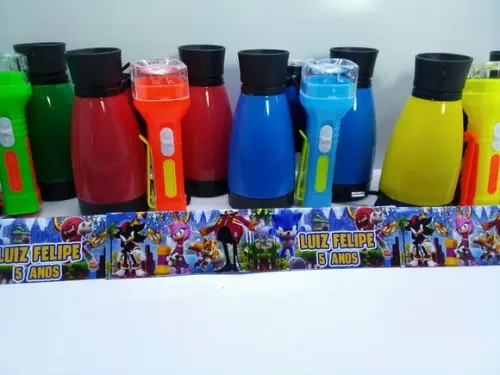 Kit Binoculo Colorido+ Lanterna Tema Sonic