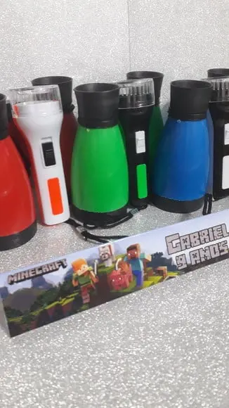 Kit Binoculo e Lanterna Personalizado Tema Minicraft