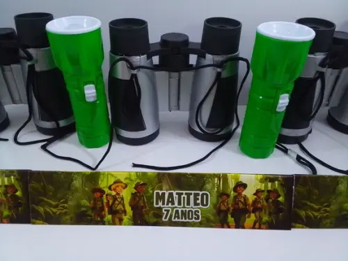 Kit Binoculo Prata e Lanterna Personalizado Explorador