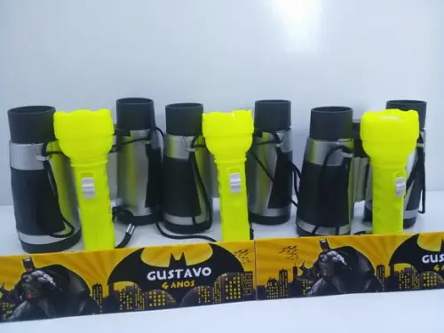 Kit Binoculo Prata e Lanterna Personalizado Batman