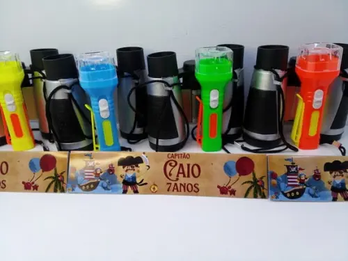 Kit Binoculo Prata e Lanterna Personalizado Pirata