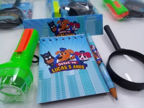 Kit Bloquinho + Mini Lápis + Lanterna + Lupa Detetive