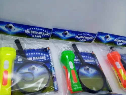 Kit Bloquinho + Mini Lápis + Lanterna + Lupa Detive Tema Fut