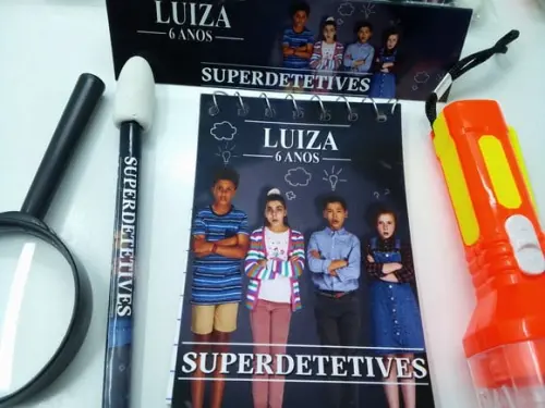 Kit Bloquinho + Mini Lápis + Lanterna + Lupa Superdetives