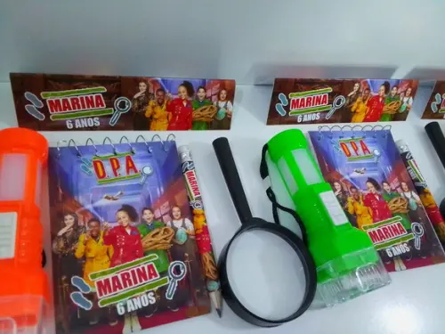 Kit Bloquinho + Mini Lápis + Lanterna + Lupa Tema Dpa
