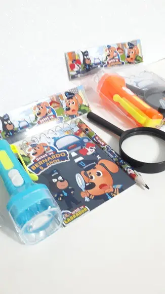 Kit Bloquinho + Mini Lápis+lanterna+lupa Detetive Labrador