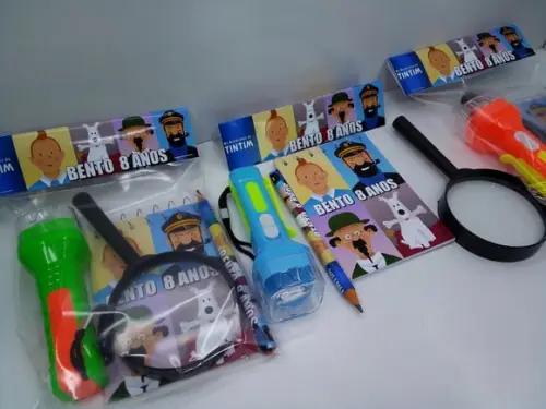 Kit Bloquinho + Mini Lápis+lanterna+lupa Tintim