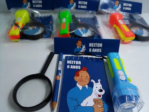 Kit Bloquinho + Mini Lápis+lanterna+lupa Tintin