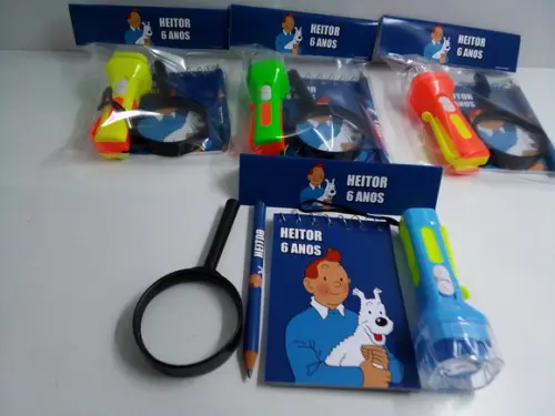 Kit Bloquinho + Mini Lápis+lanterna+lupa Tintin