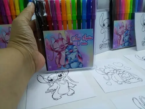 Kit Canetinhas com 12 Cores + Desenhos Lilo e Stitch