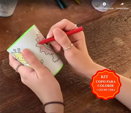 Kit Copo para Colorir Astronauta + Giz de Cera + Embalagem