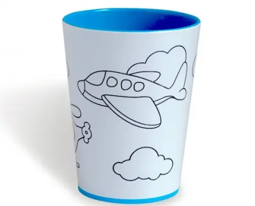 Kit Copo para Colorir Aviao + Giz de Cera + Saquinho + Fita