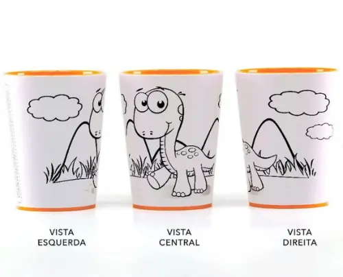 Kit Copo para Colorir Dinossauro + Giz de Cera + Embalagem