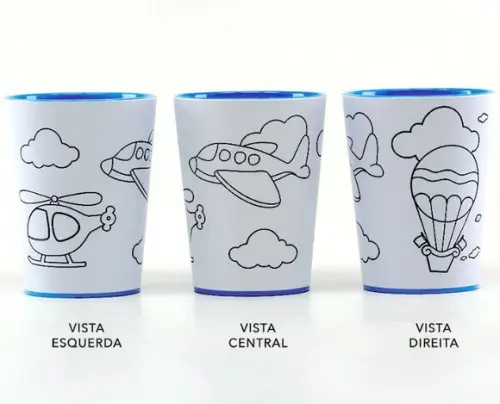 Kit Copo para Colorir Aviao + Giz de Cera + Saquinho + Fita