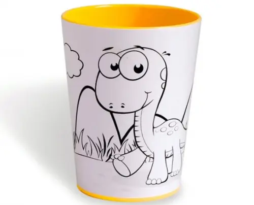 Kit Copo para Colorir Dinossauro + Giz de Cera + Embalagem